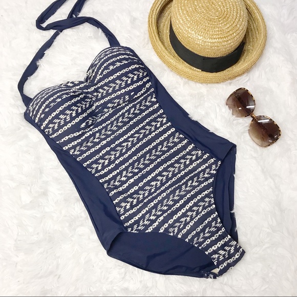 Merona Other - Merona Navy white print halter swimsuit small